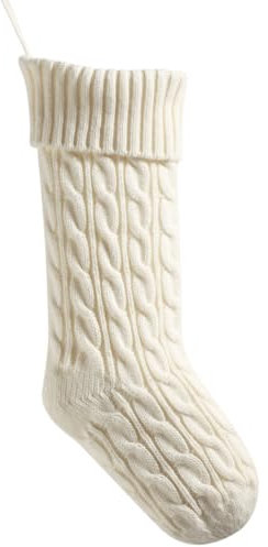 meioro 46cm Große Weihnachtsstrumpf, Kabel Gestrickt Nikolausstrumpf für Kinder, Klassische Weihnachtsstrümpfe Kamin Hängende Strümpfe für Familie Urlaub Party Dekorationen (White, 46cm)