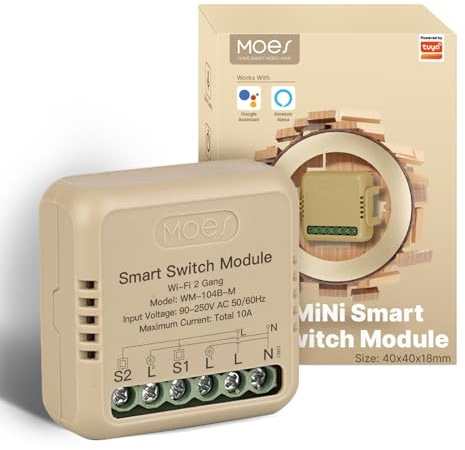 MOES Wlan Lichtschalter Unterputz,MINI Smart Schalter Relais Modul,Kompatibel mit Smart Life Tuya App,Alexa und Google Home,Neutralleiter erforderlich(2 fach)