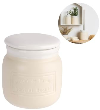 Avilia Barattolo Multiuso - Barattolo Portaoggetti con Coperchio per Bagno e Cucina, in Ceramica, 10.5x10.5x12.5cm, Crema
