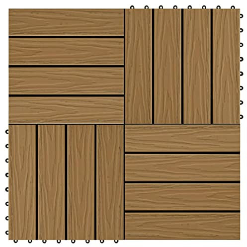 Gecheer 11 pcs Decking Tiles Decking Boards Flooring Deck for Patios, Balcony, Bathrooms, or Pool or Spa Area Deep Embossed WPC 30x30 cm 1 sqm Teak Colour