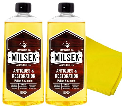 Milsek Antiques & Restoration Polish & Cleaner - Home Essential Cleaning Supplies for Home Improvement of any Wood Antiques or Heirlooms - 12 Fl Oz (Pack of 2) with Microfiber Towel