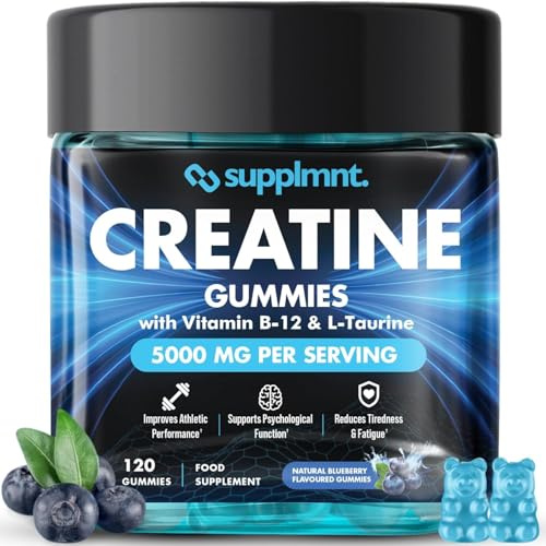 Supplmnt. Creatine Gummies 5000mg Lab-Tested 120ct Max Strength Muscle Growth/Recovery Supplements for Men & Women Creatine Monohydrate B12 & L-Taurine Vegan Gym Pre Workout Gummies, (Blueberry)