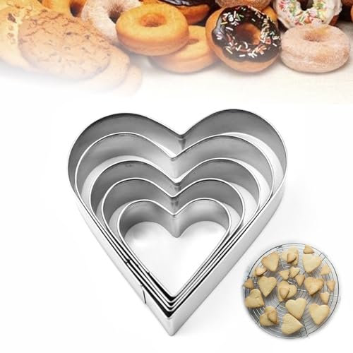 5 Stück Ausstechformen Herz Set-5, Ausstechformen Herzen, Edelstahl Ausstecher Set, Keksausstecher Geeignet für Kekse, Fudge, Brotfrüchte(Silber)