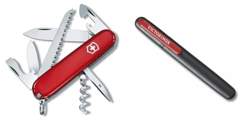 Victorinox Camper Swiss Army Knife, Medium, Multi Tool, Camping Knife, 13 Functions, Blade, Bottle & Swiss Army Knife Sharpener, Dual Knife Sharpener Professional, Swiss Made, Portable, Black