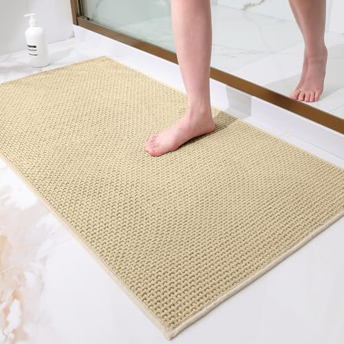 Homaxy Chenille Badezimmerteppich Weich Badematte rutschfest Waschbar Badvorleger Saugfähig Badteppich Bad Teppich Duschvorleger für Badezimmer, Dusche, Badewanne - 50x80 cm, Beige