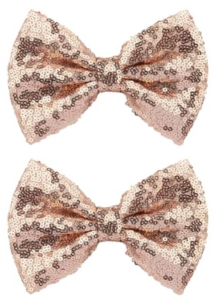 FSSTUD 2 Pcs 5 Inch Sequin Bow Hair Clips Glitter Hair Bow Alligator Clips Large Sparkly Hair Bows Shiny Bow Hair Barrettes Bow Knot Hair Pins Sparkle Bow Hair Accessories for Women Girls Rose Golden