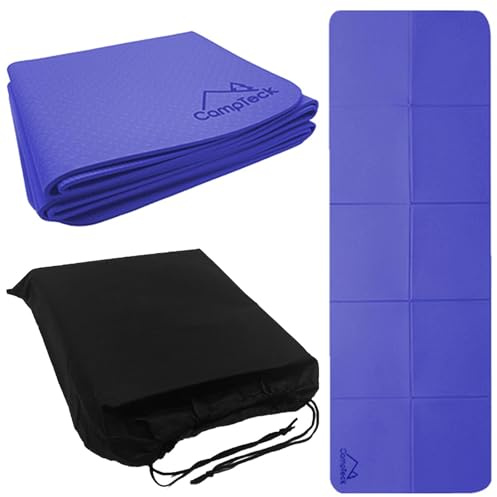 CampTeck U7275 Tappetino Yoga Pieghevole Unisex, Tappetino Fitness, Materassino Yoga Antiscivolo, Yoga Mat da Viaggio (183 x 61 cm Aperto) con Borsa da Trasporto con Coulisse - Viola