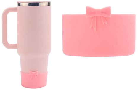 BOXOB Housse en Silicone pour Stanley, Nœud Rose Housse de Protection en Silicone Antidérapante Manchon Inférieur pour Bouteille d'eau Compatible avec Stanley Gobelet de 20/30/40 oz