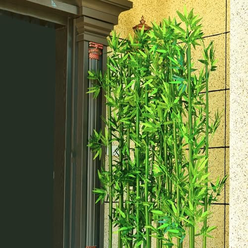 CUXAHO Paquete de 10 Artificiales Plantas Bambú para Pantalla Privacidad Balcon,Jardín Protección de Privacidad,Valla de Bambú Patio y Jardín(100cm/3.3ft)