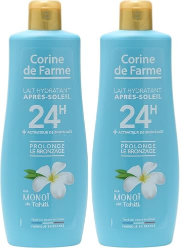 Corine de Farme - Lait Hydratant et Prolongateur Après-Soleil - Activateur de Bronzage - au Monoï de Tahiti - Lotion pour Corps et Visage - Hydrate 24h - 250 ml - Fabrication Française (Lot de 2)