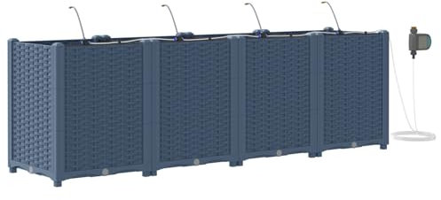 vidaXL Set Vasi Grigi da Giardino con Irrigazione, 4 Pezzi Rettangolari in Resina Resistenti ai Raggi UV, Perfetti per Uso Indoor e Outdoor. Contenitore Moderno per Piante per Terrazzo, Patio e BALC