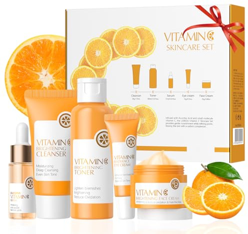 Vitamina C Skincare Set, Kit Cuidado Facial Adolescentes 5 Piezas, Set de Regalo Mujer Hidratados, para Limpieza Profunda, Tono Uniforme y Suavidad Duradera