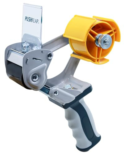 KLEBASTO Paketbandabroller mit Sicherheitsklinge – ergonomischer Klebebandabroller aus Metall, stabiler Packbandabroller für Klebebandrollen bis 50mm