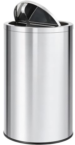 Takywep 13 Gallon (50L) Stainless Steel Trash Can with Swing Lid, Removable Inner Bucket, Durable Round Garbage Bin for Kitchen, Office, Garden Recycling, Silver