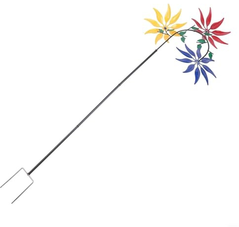 Trayneel Girandola a vento con fiori colorati, decorazione per esterni, in metallo, girevole, arte da giardino, per cortile e patio, 30 x 20 x 95 cm