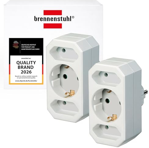 Brennenstuhl Set di 2 adattatori per presa a 3 prese con maggiore protezione touch