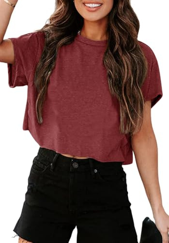 Tankaneo crop toppar dam extra stor sporttoppar beskurna skjortor rund hals lös magfri sommartopp, kort t-shirts.