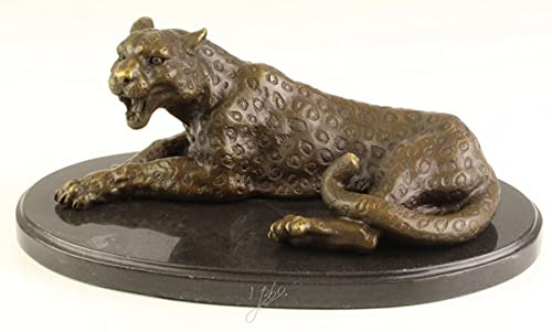 Lyxig bronsfigur/skulptur Leopard på marmorbas 28,4 x 16,5 x H. 11,4 cm - Vardagsrumsdekoration