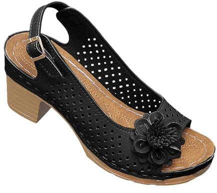 Sandale De Plage Femme Fleur - Sandales avec Talon Compensé Femme Été | Bout Ouvert Nu Pieds Elegant Sandalette Respirant Chaussure Décontractée Talon Bloc Nu Pieds Exterieur Sandalette