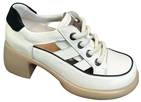 STSFXIF Sandalias Mujer con Zapatos de Moda con Tacón Bloque y Estilo Retro Hueco Parte de PU Fácil de Limpiar Adecuadas para