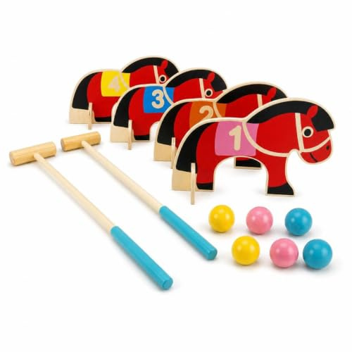 KAIYUEMAOYI Jeu Croquet en Bois pour Enfants, Jouet en Bois et Jeux Exterieur Enfant pour Un