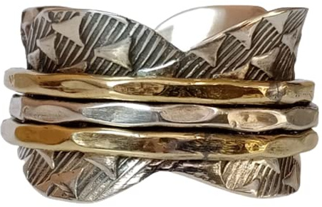 Three Tone Spinner Ring**Copper Ring* Sterling Silver Ring*Meditation Ring*Spinning Ring*Anxiety Ring*Valentine Gift Ring Pre-engagement Ring