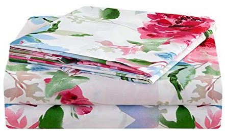 JSD KOMFOR Floral Bed Sheets Set Queen Print Bedding Sheet Set 4 Piece Ultra Soft Double Brushed Microfiber Sheets Deep Pocket Hotel Quality Bedding Sheets