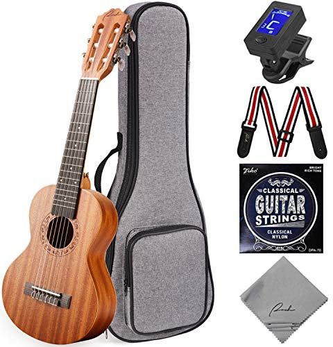 Ranch Guitalele Acoustic 28 inch Professional 6 Strings Guitar Ukulele Small Travel Classical Guitarlele Kit for Beginners Pack Bundle Gig bag, Tuner, Strap, Strings Set