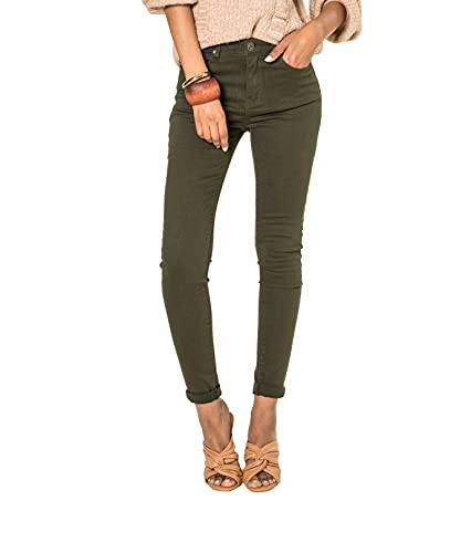 Nina Carter P109 dam skinny fit jeans hög midja smala byxor figurnära stretch jeans, Khaki (P056-2), L (Smal)