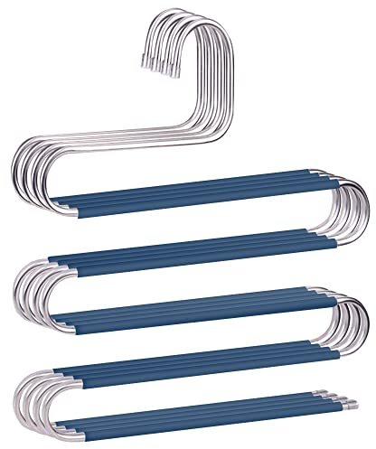 devesanter Hosenbügel, rutschfest, platzsparend, 4 Stück, S-förmige Hosenbügel, Edelstahl-Kleiderbügel, Schrank-Organizer für Hosen, Jeans, Schals, Hosen, Krawatten, Handtücher, 4 Stück, Blau