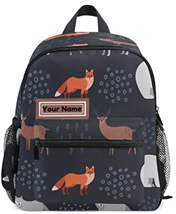 Custom Kid's Toddler Backpack, Personalized Backpack with Name/Text, Customization Forest Fox Kindergarten Preschool Bag for Toddler Girls Boys