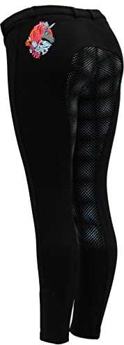 Autumnn Equestrian Jodphurs - Pantaloni da equitazione per bambini, in silicone, con elastico sul fondo, Nero/Blu cielo, 22W