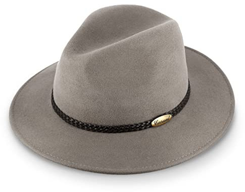 fiebig Casual Traveller Wollfilzhut | Crushable & Waterproof Rollhut mit geflochtener Lederbandgarnitur (57-m, Hellgrau)