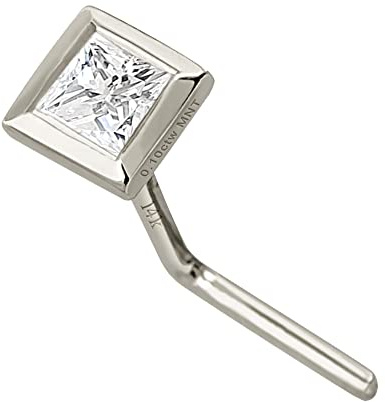 Jewelry Avalanche Solid 14Kt Gold Bezel Set princess Cut Moissanite Nose Stud - 22G L-Shape Stud - L-Bend Nose Ring - April Birthstone Nose Ring Stud-NBBZ-MNTP2.5WG