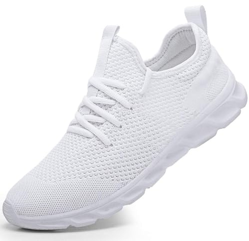 Damyuan Mens Trainers Running Shoes Slip on Walking Tennis Gym Casual Sneakers Athletic Lightweight Sport Fitness Shoe White Size 12