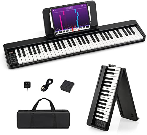 COSTWAY Digital Piano mit 61 Tasten, Elektrtisches Klavier klappbar mit Bluetooth, Notenständer, Pedal & Klaviertasche, E-Piano Klaviertastatur für Kinder Erwachsene