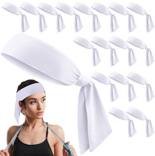 Hiboom 18 Pack Tie Headband Bulk Sports Tennis Headband for Men Women Ninja Karate Head Tie Athletic Sweatbands Elastic Hair Bands for Basketball, Football, Soccer, Running, Yoga(White)