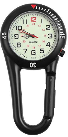 UKCOCO Clip on Quartz Backpack Buckle Watch Fluorescent Dial Belt Fob Watch with Carabiner Clip Unisex for Nurses Doctors Hiking Climbing Outdoor Use