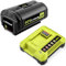 SKYON 6,5Ah 40V OP40601 Akku kompatibel mit Ryobi 6Ah OP40601 OP40602 OP4060A1 5Ah OP4050A 4Ah OP4040 3Ah OP4030 2.6Ah OP40261 OP4026A 2Ah OP40201 Lithiumbatterie mit 40 V Schnellladegerät