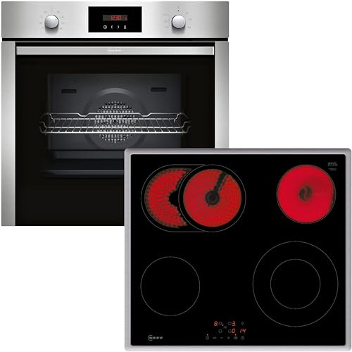 NEFF BX46P, Backofen-Set Einbau bestehend aus B2CCG6AN0, N 30, Einbaubackofen mit CircoTherm, 60 x 60 cm, Edelstahl und T16SBN1L0, N 50, autarkes Elektrokochfeld, 60 cm, Schwarz, mit Rahmen aufliegend