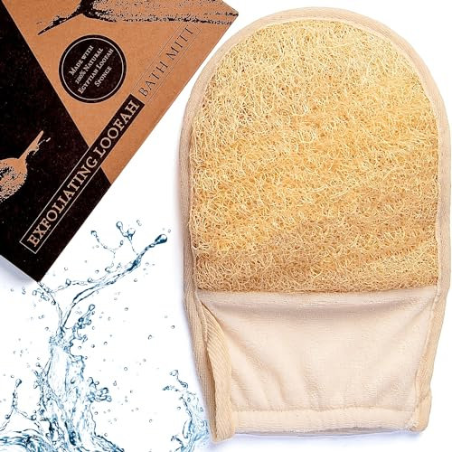 100% Natural Loofah Mitt, [UK Brand] Exfoliating Mitt Made with Eco-Friendly Egyptian Loofa Sponge, Body Exfoliator Luffa Glove for Shower and Bath - x1 Pack