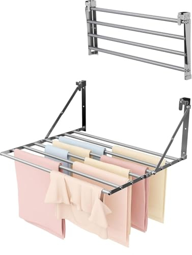 Innotic Stendibiancheria da Parete 8 Barre, Stendino a Muro Richiudibile Salvaspazio, Retrattile Stendino da Parete Pieghevole per Terrazzi Esterni o Interni, Bagno, Balcone, 61cm