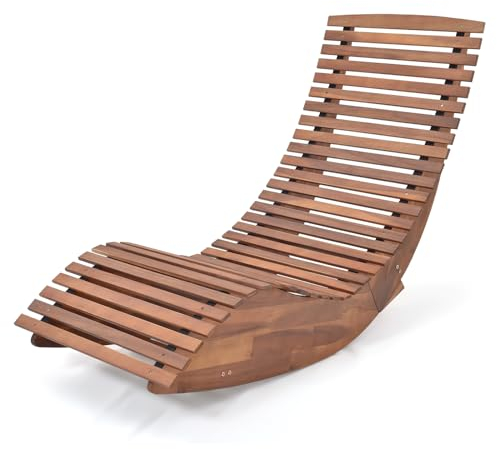 KOMFOTTEU Sonnenliege aus Akazienholz, Gartenliege Wetterfest, Holzliege ergonomisch, Terrassenliege Liegestuhl bis 160 kg belastbar, für Garten, Hof, Strand (1 Stück)