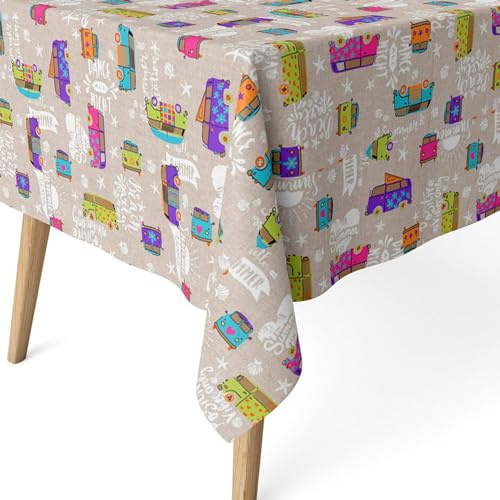ECOMMERC3 Tovaglia antimacchia in cotone rettangolare 100x140 cm Hippie | Per il tavolo di servizio o la cucina piccola, 55 % cotone e 45 % poliestere, non assorbe i liquidi, fatta in Spagna
