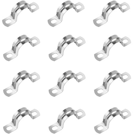 12 Pcs Pipe Strap Clamps, 32mm U Pipe Clamps, 304 Stainless Steel Metal U Brackets, 2 Holes Saddle Clamps, Conduit Clamps, Tube Strap Tension Clips for Water Gas Hose Pipe Clips, 32mm/1.26 Inch