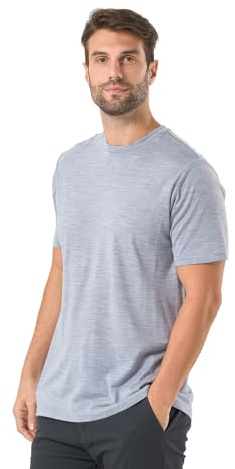 Merino Protect Camiseta interior suave 100 % de lana merino para hombre, resistente al olor, capa base, senderismo, viajes, camiseta interior suave, 200 gris jaspeado, Large