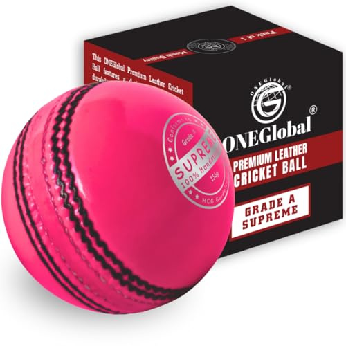 ONEGlobal Supreme - Pelota de críquet de piel auténtica de 5.5 onzas, cosida a mano, 156 g, bolas de críquet duras de calidad a juego (SENIORS, 1-rosa)