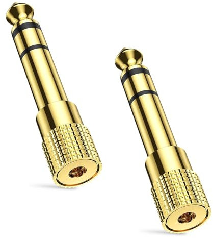 SHUXIA 2pcs Headphone Jack Adapter,Stereo Jack Adapter,6.35mm Male (1/4 inch) to 3.5mm Female (1/8 inch) Stereo Aux Plug Converter Audio Adaptor for Digital Piano,Keyboard,Amplifier Earphone(Gold)