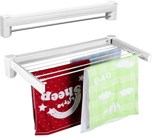 Vonia Wandtrockner 70 x 37 cm - Wandtrockengestell - Trockenlänge 4 m - Wäscheständer Wandmontiert - Weiß