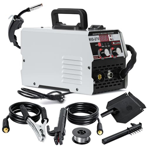 MIG Welder, 220V 250A 3-in-1 Multiprocess Gasless Welder with LED Display, Flux Core MIG/ARC/TIG Welding Machine with Torch and Wire，Ideal for Beginners